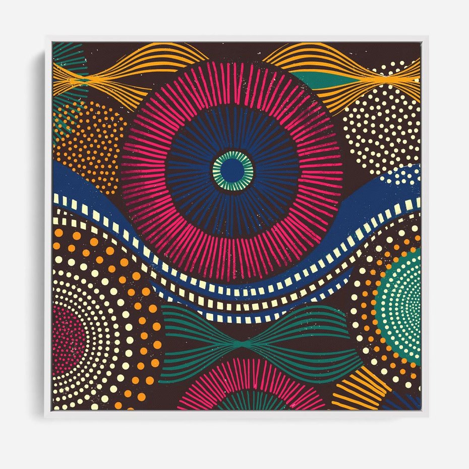 Obraz w ramie 50x50 - Energia Wzorców - enticzne wzory, kształty - rama biała