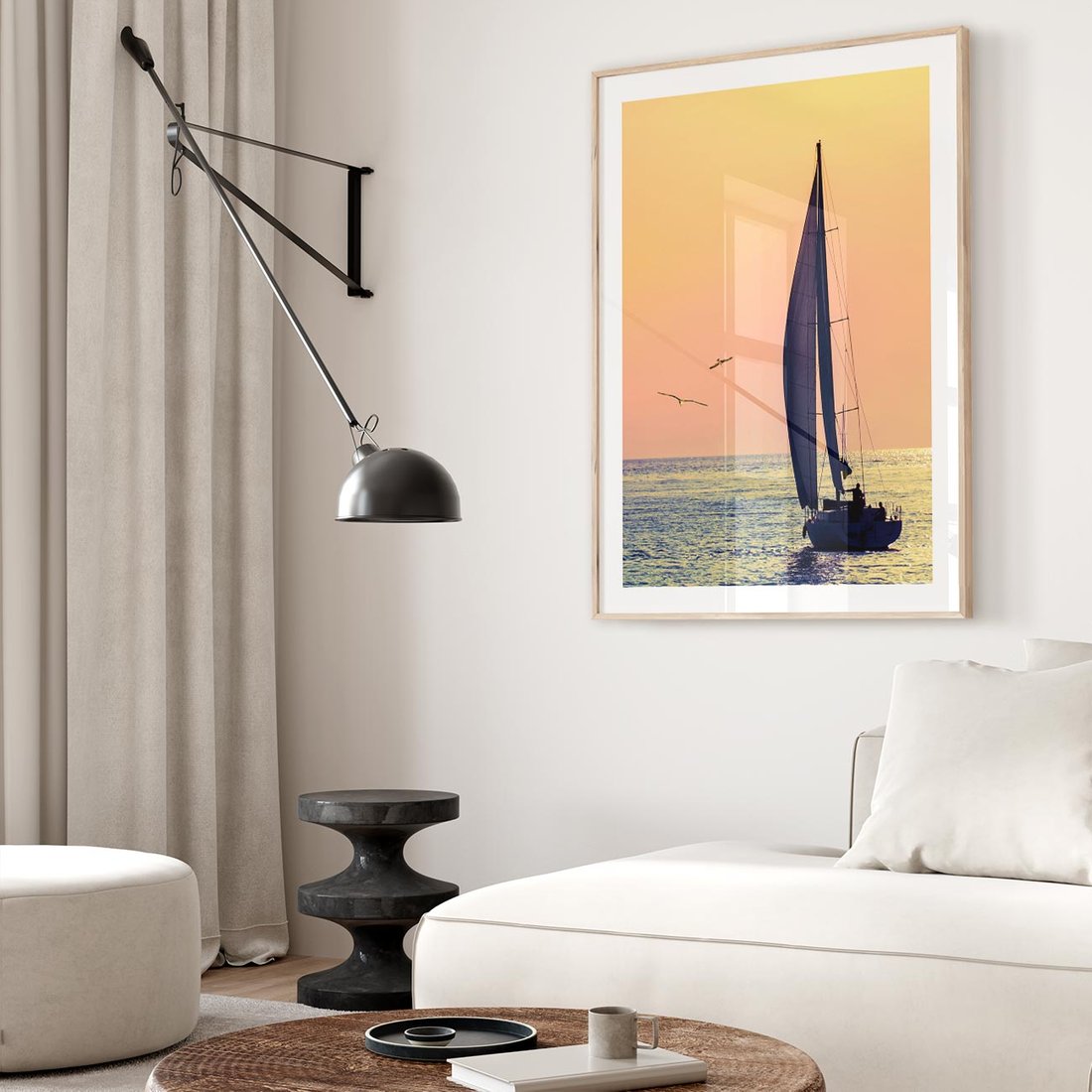 Plakat w ramie 50x70 - Żaglówka na Horyzoncie - żaglówka, jacht - rama drewno