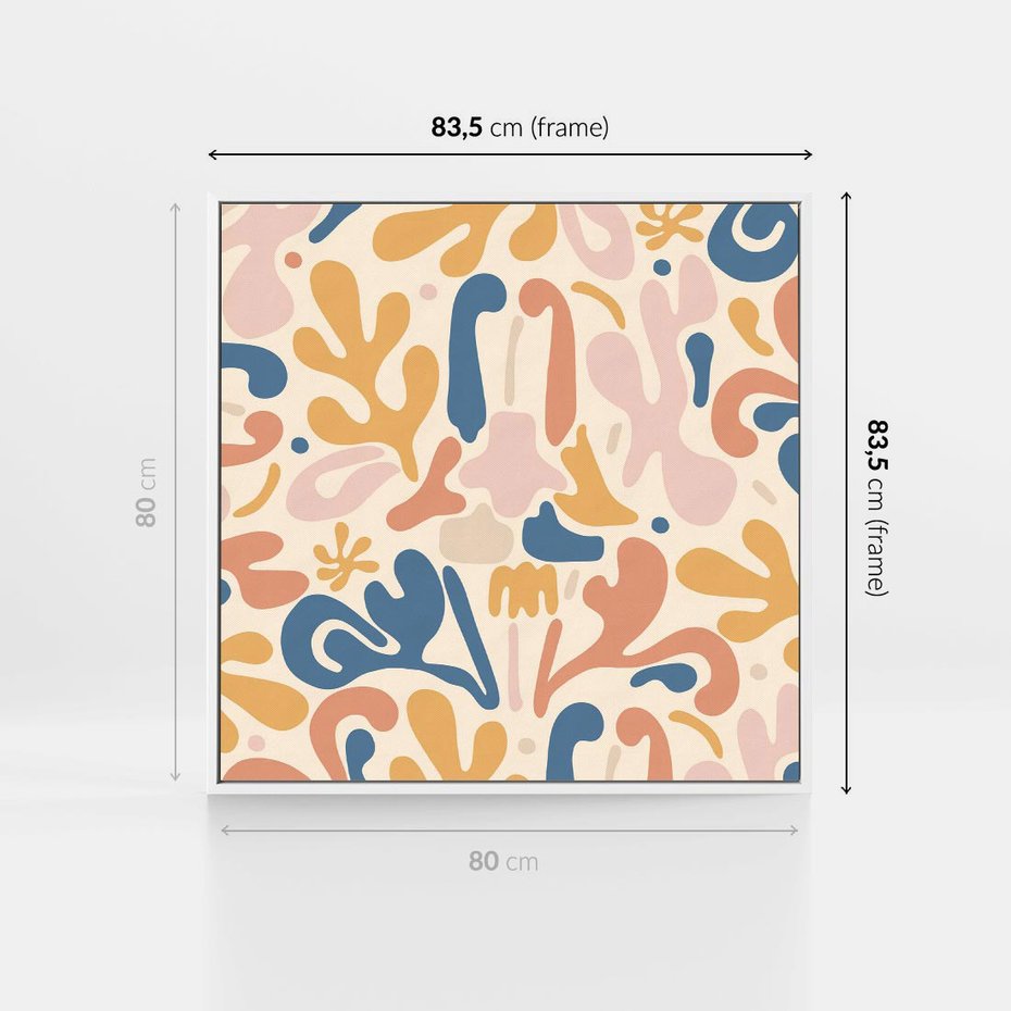 Obraz w ramie 80x80 - Symfonia Radosnych Barw - abstrakcyjne pastelowe formy, nowoczesna grafika w stylu boho - rama biała