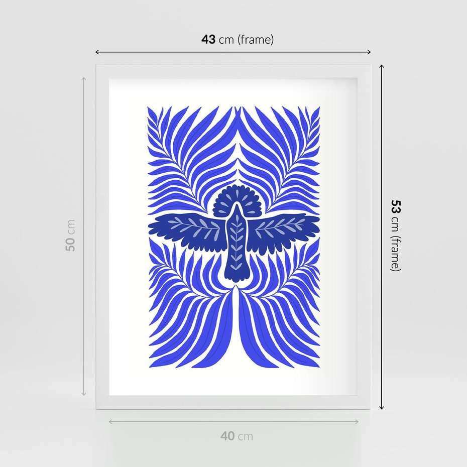 Plakat w ramie 40x50 - Etniczne Rekwizyty - etniczne roślinne wzory, granat - rama biała