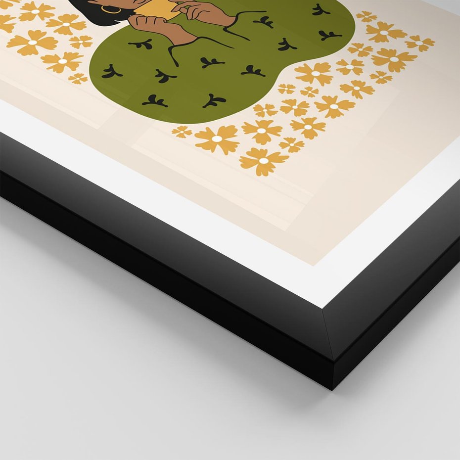 Plakat w ramie 40x50 - Wewnętrzne Fale - nowoczesny plakat, kobieta otoczona liśćmi - rama czarna