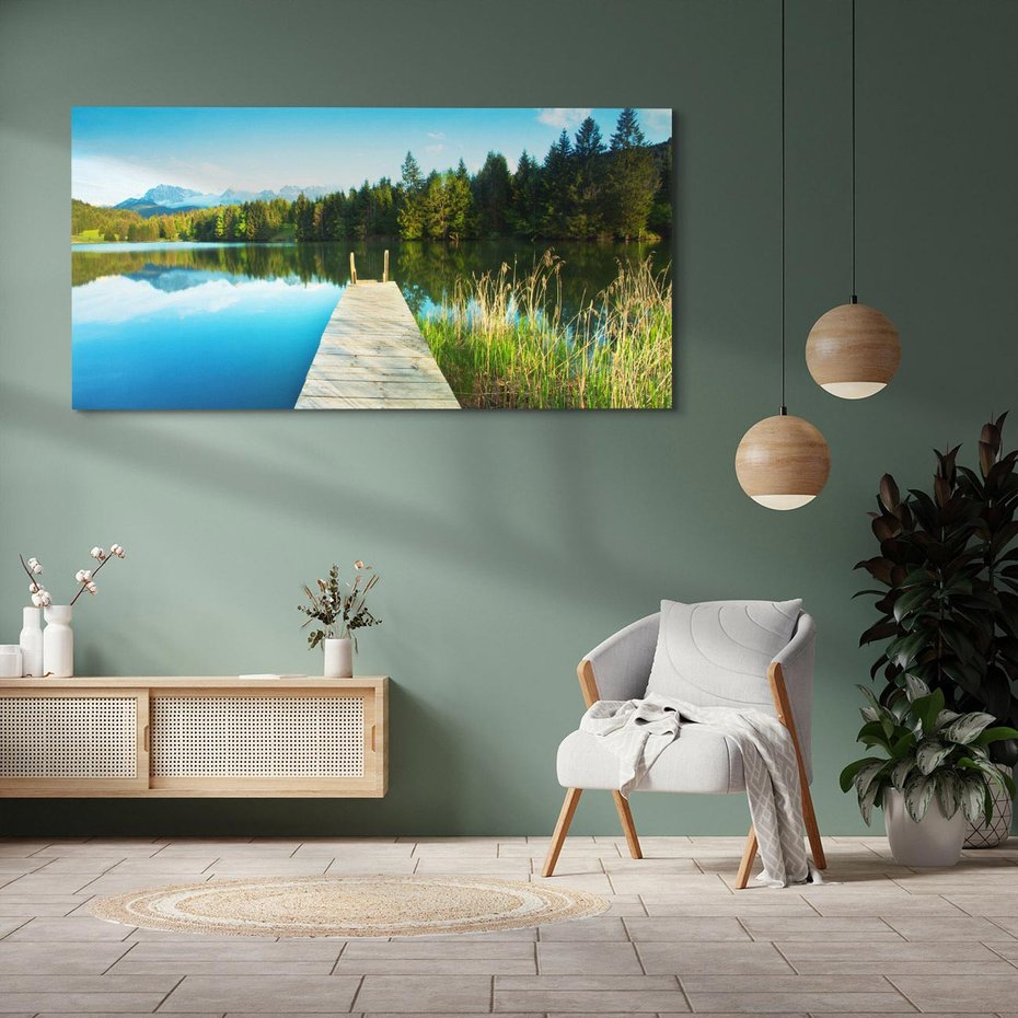 Obraz na płótnie 120x60 - Jezioro w lesie: Ucieczka do natury - jezioro, las