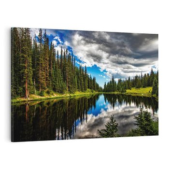 Obraz na płótnie 120x80 - Spokój nad jeziorem wśród lasu - las, jezioro