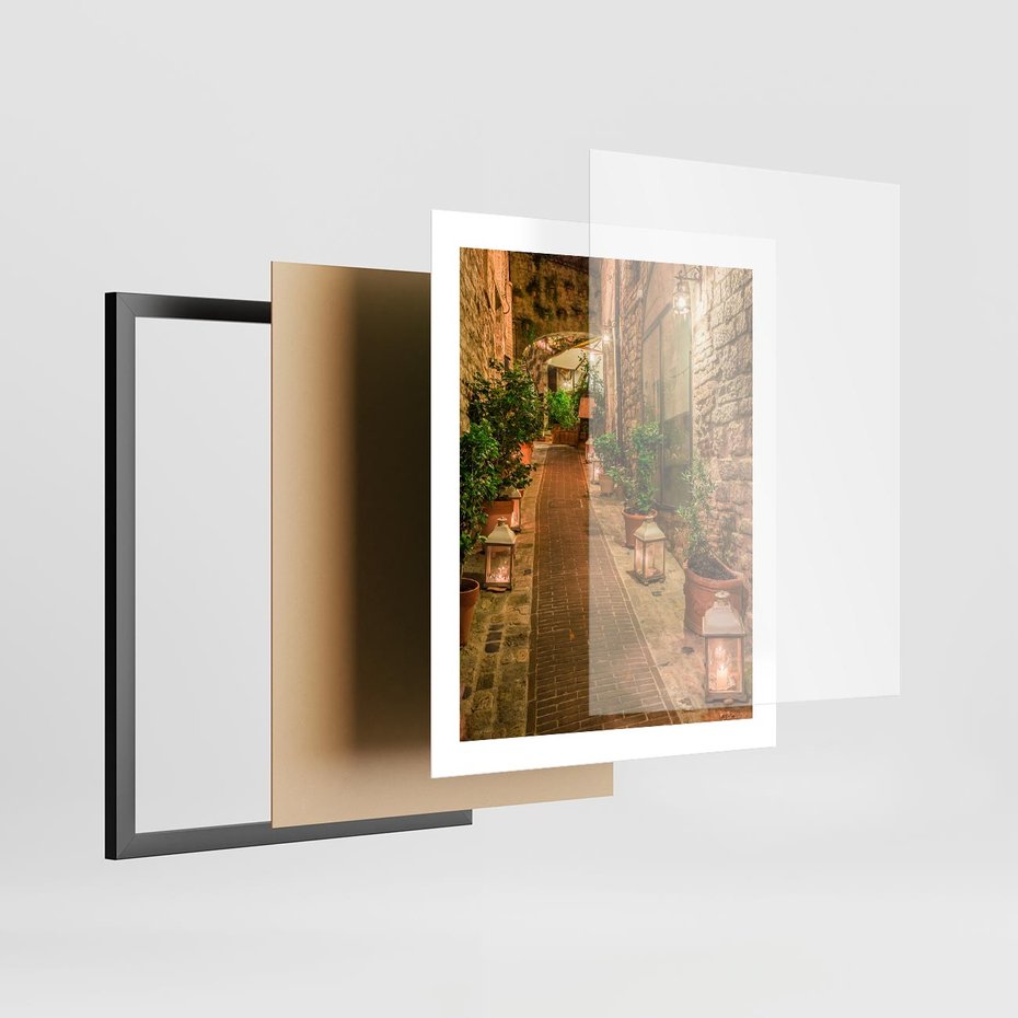 Plakat w ramie 40x50 - Perspektywa Uliczki Miejskiej - uliczka, perspektywa - rama czarna