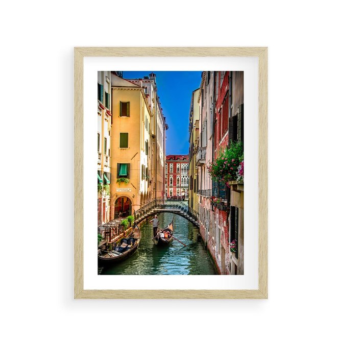 Plakat w ramie 30x40 - Romantyczna Gondola - Wenecja, gondola - rama drewno