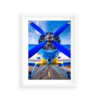 Plakat w ramie 50x70 - Śmigłowiec indygo - samolot, śmigło - rama biała