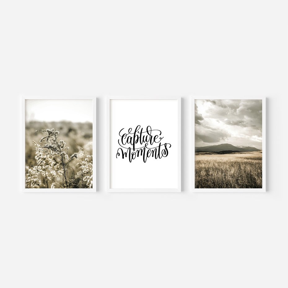 Zestaw obrazy w ramie 40x50 galeria - Boho, minimalizm, spokój, napis - rama biała