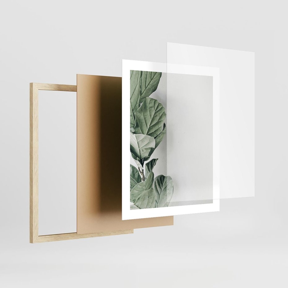 Plakat w ramie 40x50 - Minimalistyczna Harmonia: Zieleń Liści - zieone liście, kompozycja - rama drewno