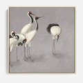 Obraz w ramie 50x50 - Spojrzenie wstecz w pędzlu - szkic rysunek, japońskie żurawie - rama drewno