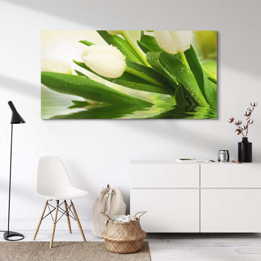 Obraz na płótnie 140x70 - Białe Piękno - białe, tulipany
