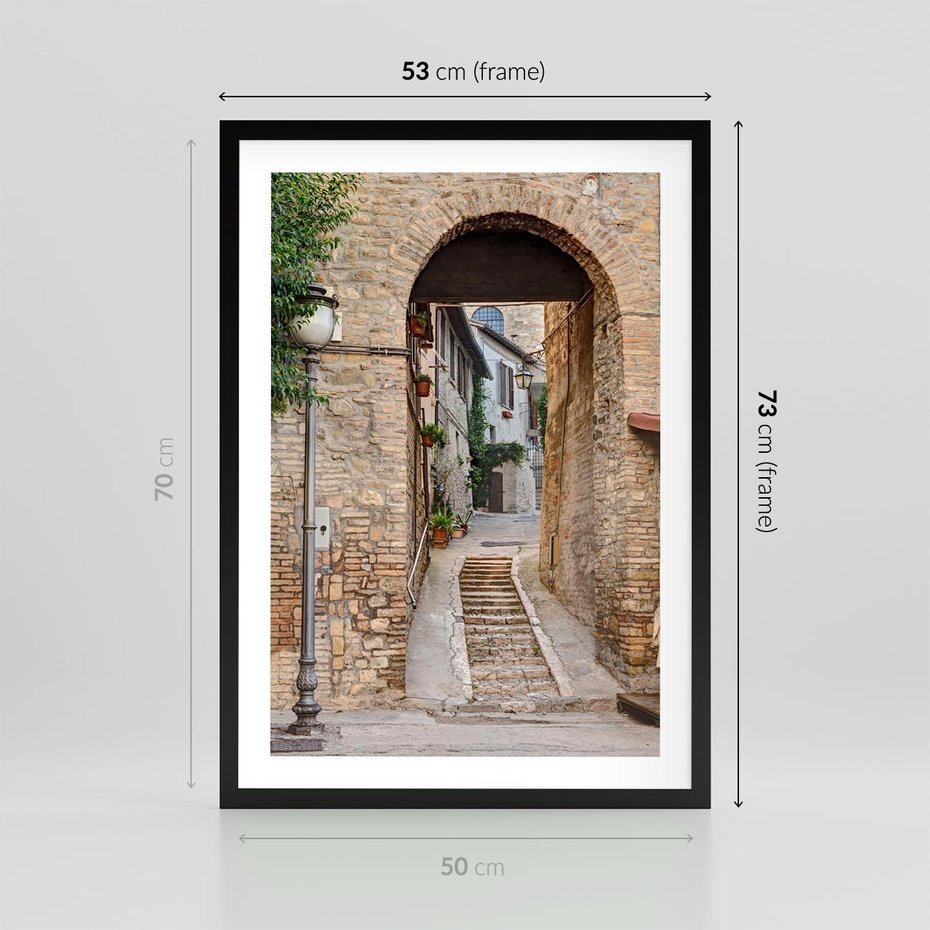 Plakat w ramie 50x70 - Klimatyczna Uliczka w Grecji - uliczka, Grecja - rama czarna