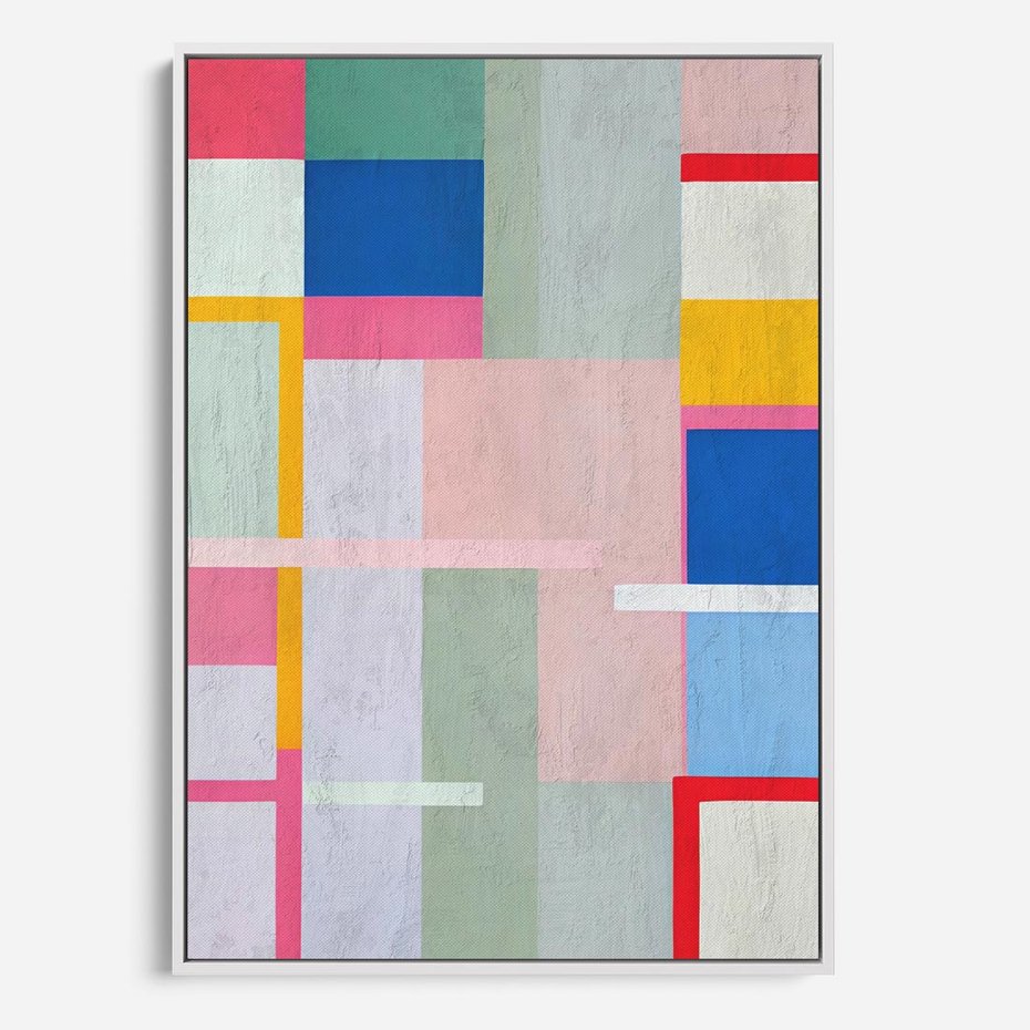 Obraz w ramie 80x120 - Rozbijające Granice Wyobraźni - abstrakcyjne geometryczne kształty, olejny obraz - rama biała