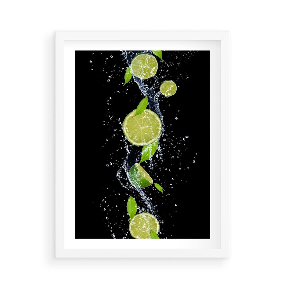 Plakat w ramie 50x70 - Świeżość Cytrusów - limonki, cytryny - rama biała