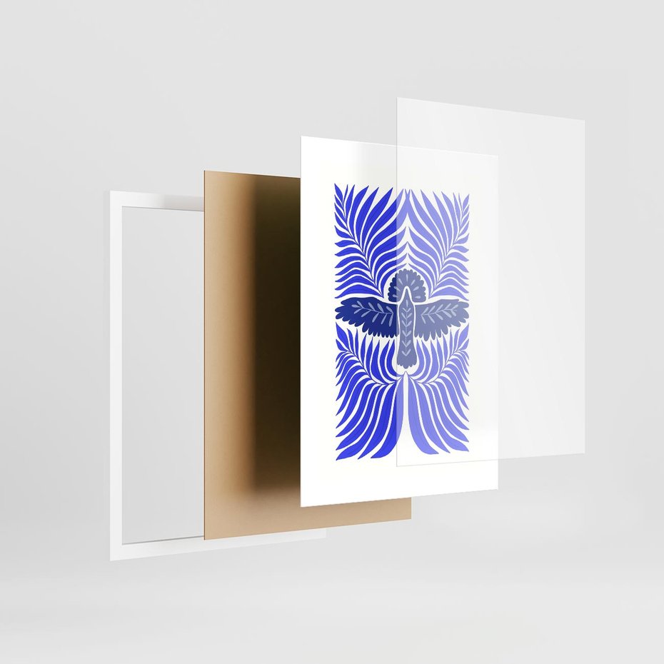 Plakat w ramie 30x40 - Etniczne Rekwizyty - etniczne roślinne wzory, granat - rama biała