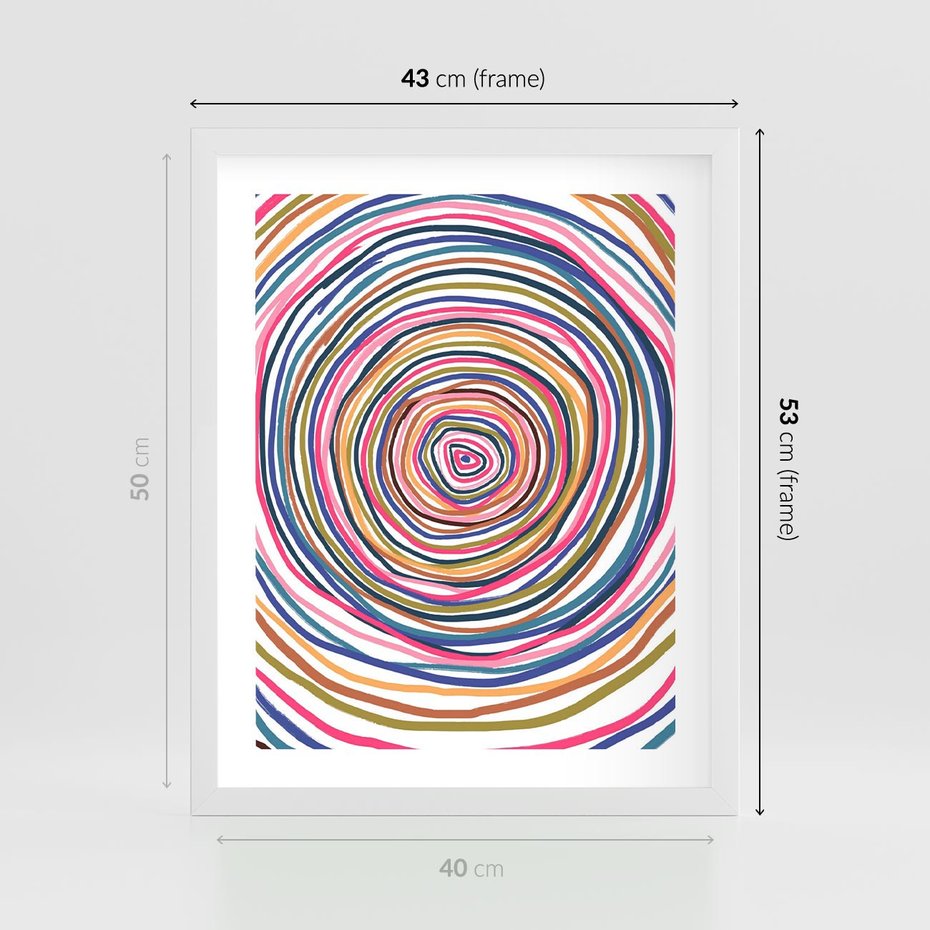 Plakat w ramie 40x50 - Cyrkulująca Harmonia - kolorowe etniczne wzory, tęczowe żywe kolory - rama biała