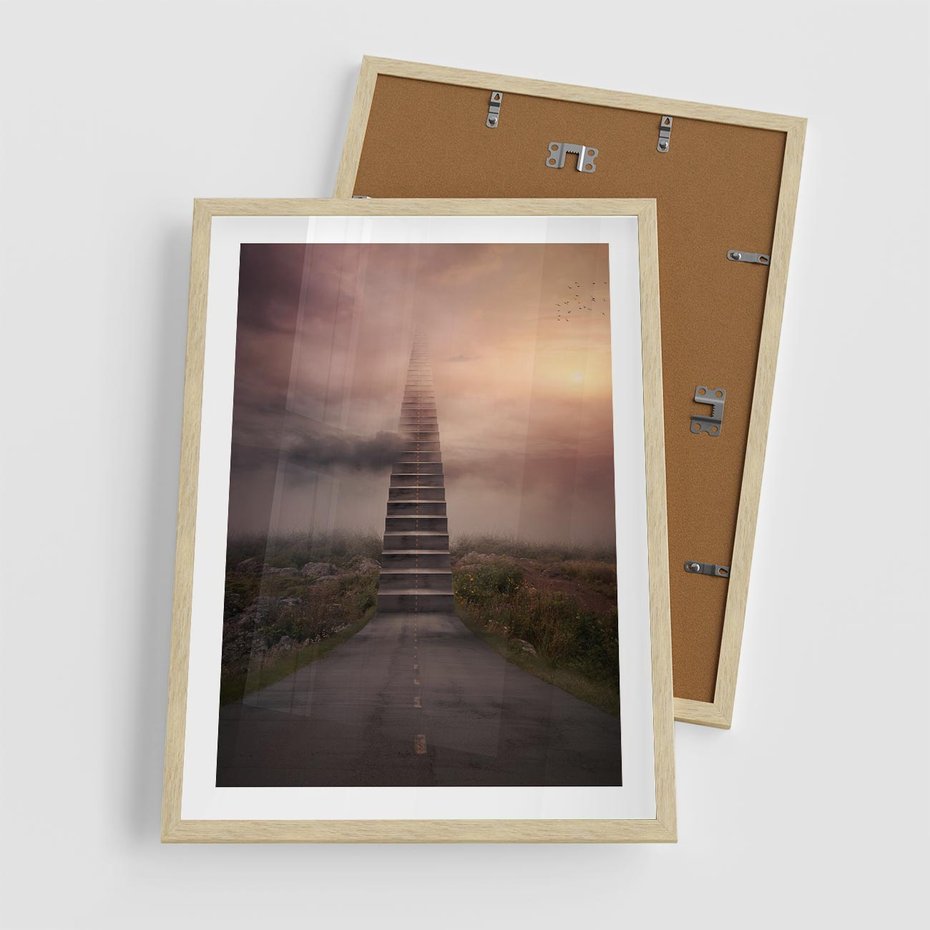 Plakat w ramie 50x70 - Wędrówka po malowniczej drodze - droga, schody - rama drewno