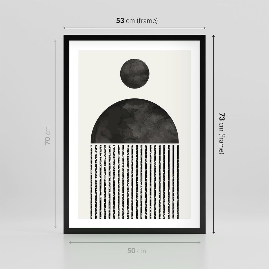 Plakat w ramie 50x70 - Księga Wibracji - abstrakcyjne czarno białe formy, minmalizm - rama czarna