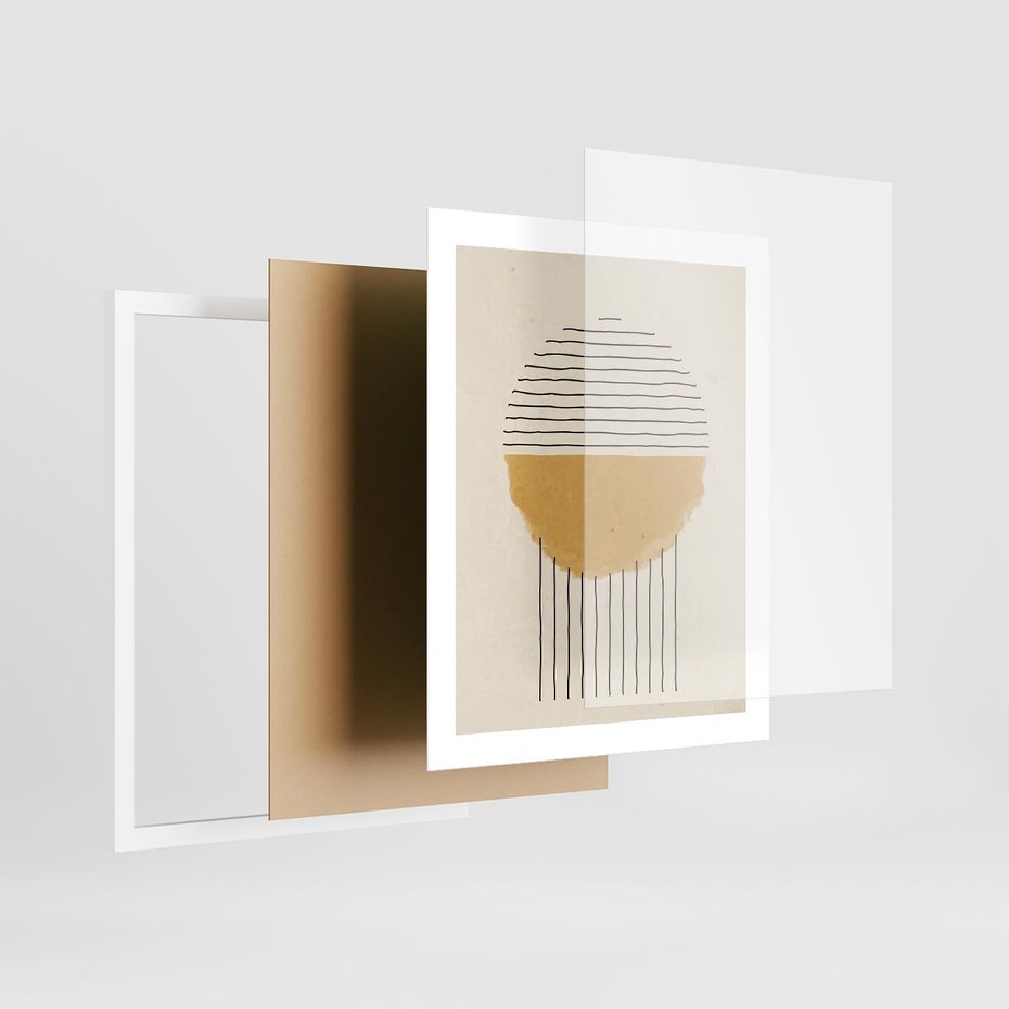 Plakat w ramie 40x50 - Podróżne Kreski - akwarelowa plama, geometryczne szkicowane kształty - rama biała