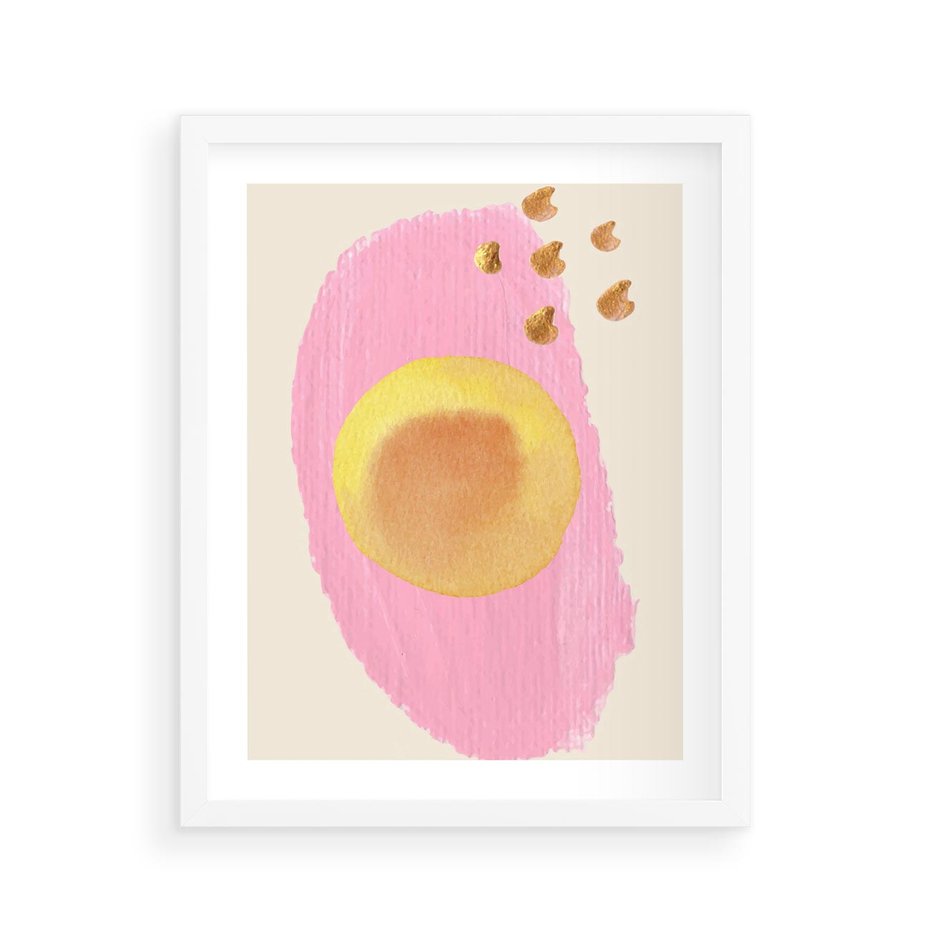 Plakat w ramie 40x50 - Migotliwe Dziwne Ścieżki - abstrakcyjna różowa plama, akwarela - rama biała