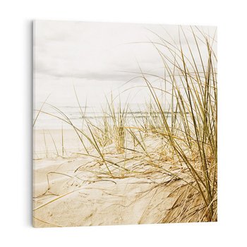 Obraz na płótnie 40x40 - Oaza nad morzem: plaża i roślinność - plaża, morze