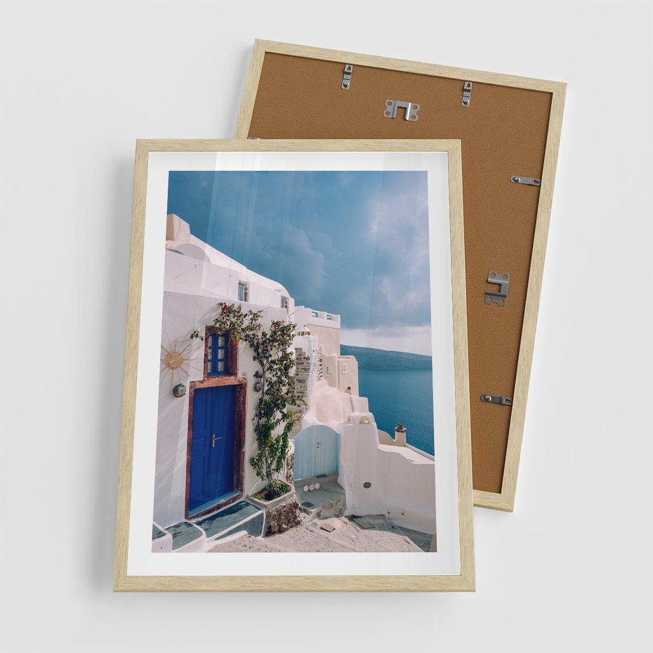 Plakat w ramie 50x70 - Urok Greckiej Wyspy - Santorini, Grecja - rama drewno