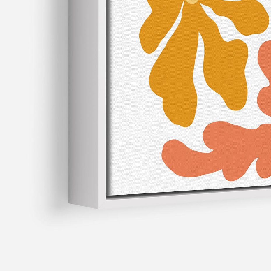 Obraz w ramie 50x50 - Rozbijające Refleksje - abstrakcyjne kolorowe kwiaty, minimlizm - rama biała