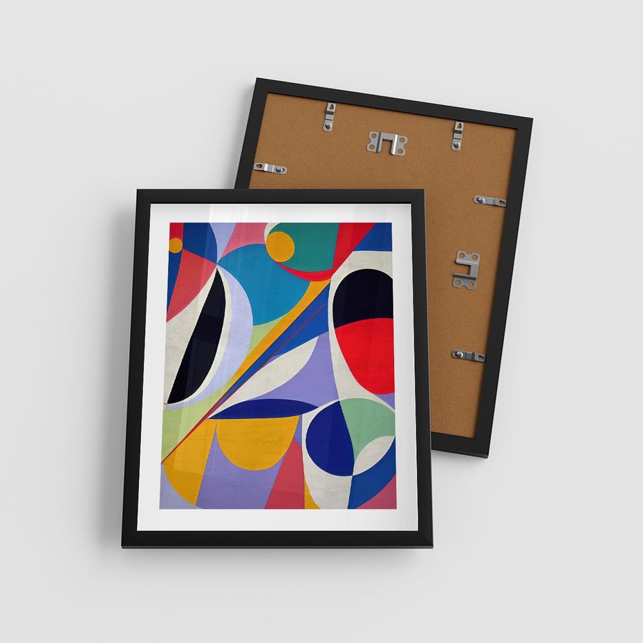 Plakat w ramie 40x50 - Kolorowe Przesunięcia Kształtów - abstrakcyjny obraz olejny, żywe kolory - rama czarna