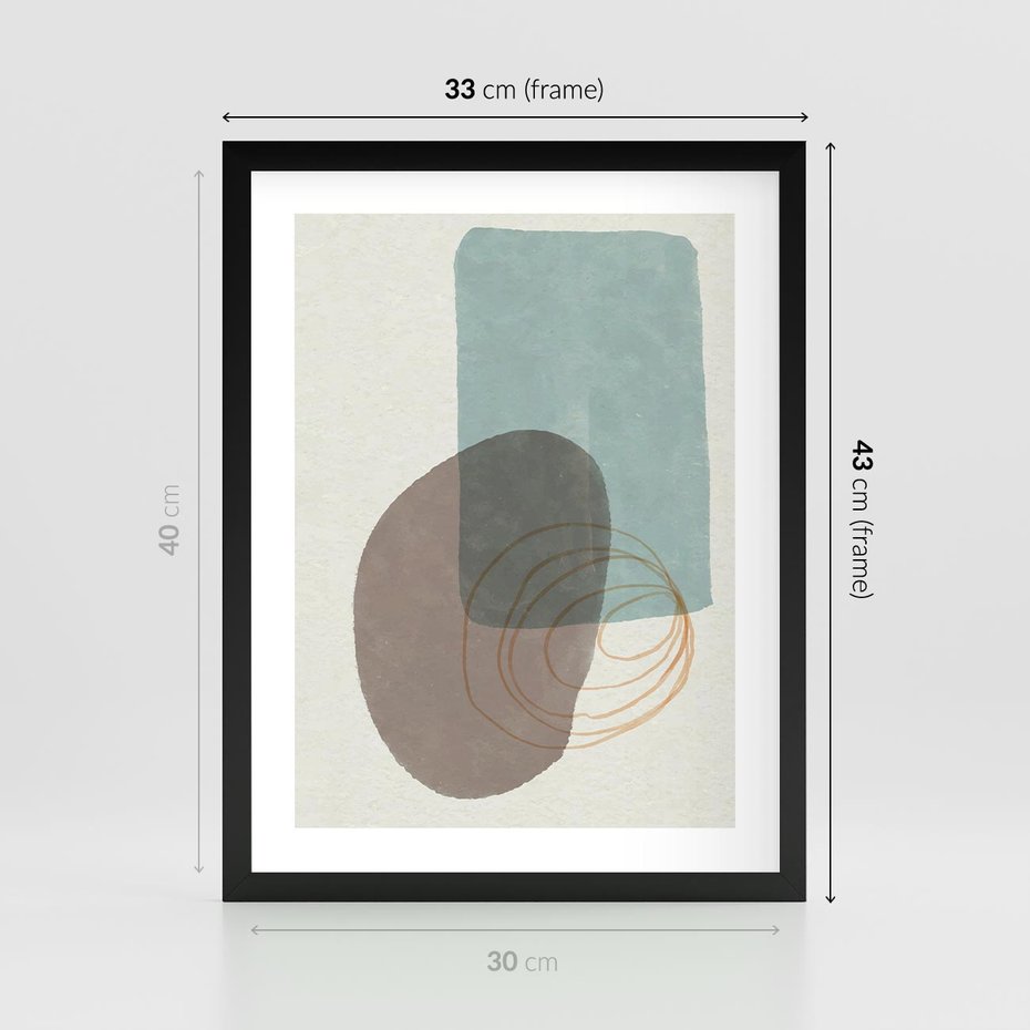 Plakat w ramie 30x40 - Rozkwitające Formy - geometryczne elementy, stonowane ziemiste kolory - rama czarna