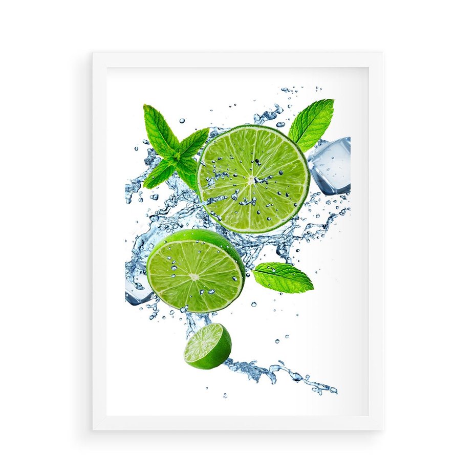 Plakat w ramie 50x70 - Świeżość i Witalność - limonka, owoce - rama biała