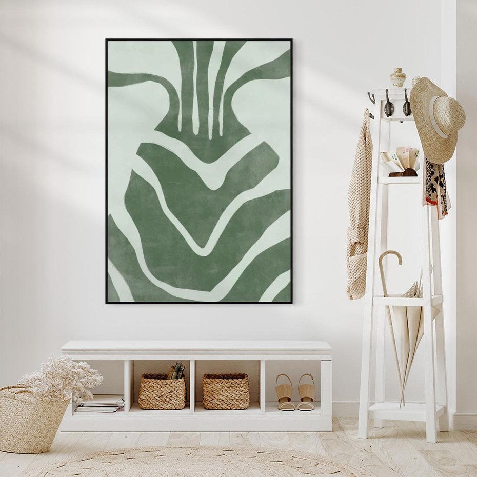 Obraz w ramie 50x70 - Zieleń Odpoczynku - zielony plakat, nieregularne splątane linie - rama czarna