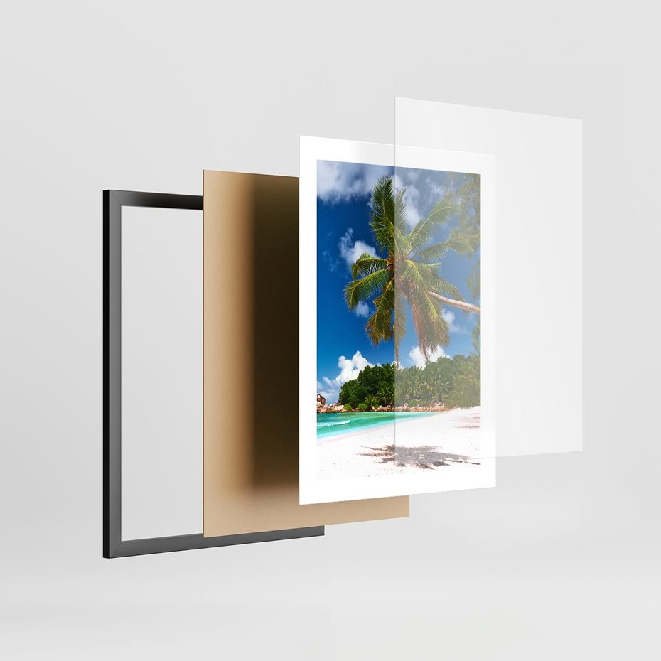 Plakat w ramie 30x40 - Oaza palm na plaży - palma, plaża - rama czarna