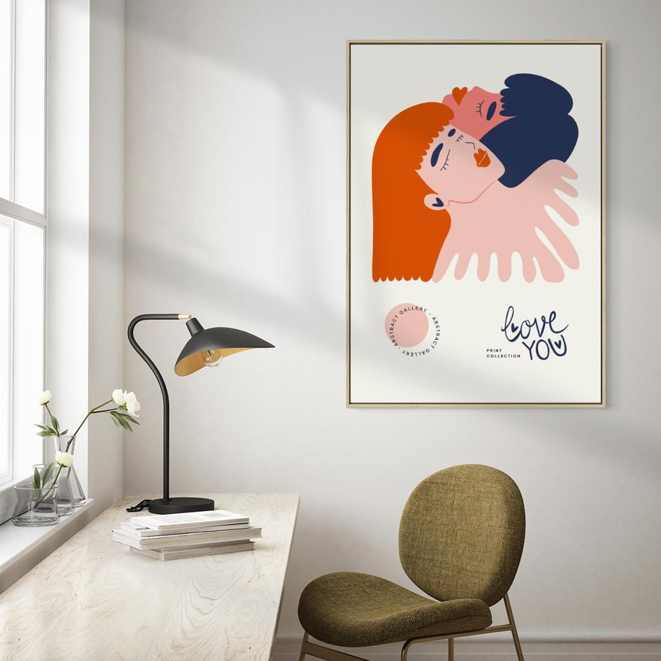 Obraz w ramie 50x70 - Rondo melancholii - para zakochanych, graficzny obraz - rama drewno