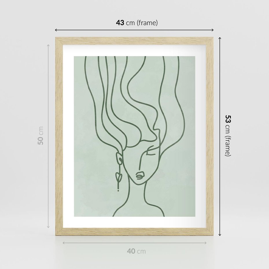 Plakat w ramie 40x50 - Spokojne Objęcia Natury - abstrakcja, zielony szkic - rama drewno