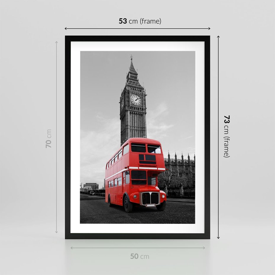 Plakat w ramie 50x70 - Autobusy w tętniącym życiem Londynie - Londyn, autobus - rama czarna
