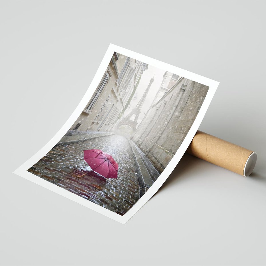 Plakat bez ramy 30x40 - Francuska elegancja pod parasolem - Francja, parasol