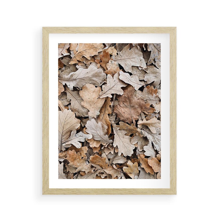 Plakat w ramie 40x50 - Nostalgiczny Pejzaż - suche liście, jesień - rama drewno