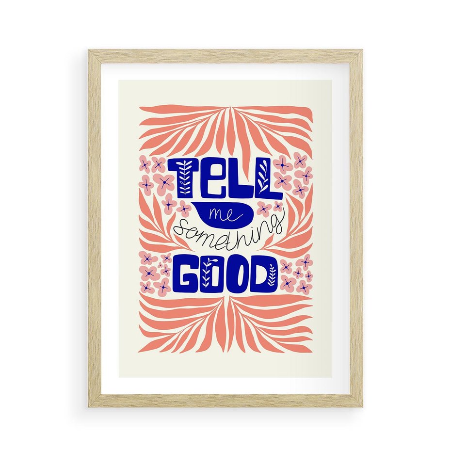 Plakat w ramie 50x70 - Bezgraniczne Formy - nowoczesna typografia, liście - rama drewno