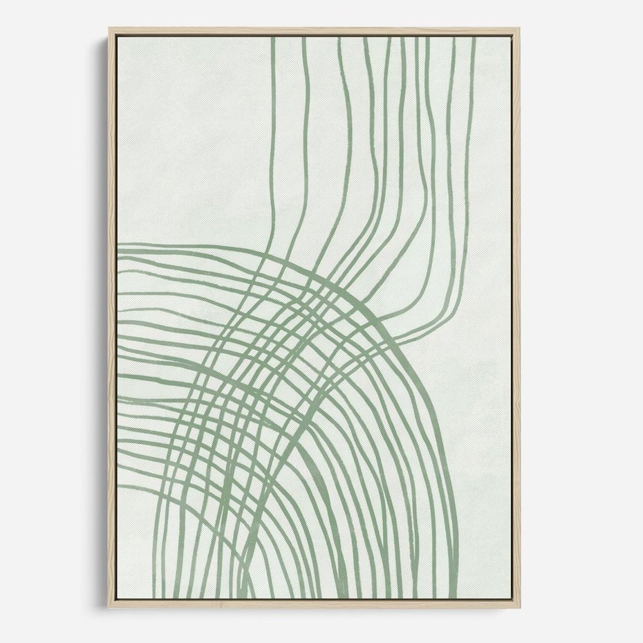 Obraz w ramie 50x70 - Migotliwa Spokojna Zieleń - zielony plakat, abstrakcyjne splątane linie - rama drewno
