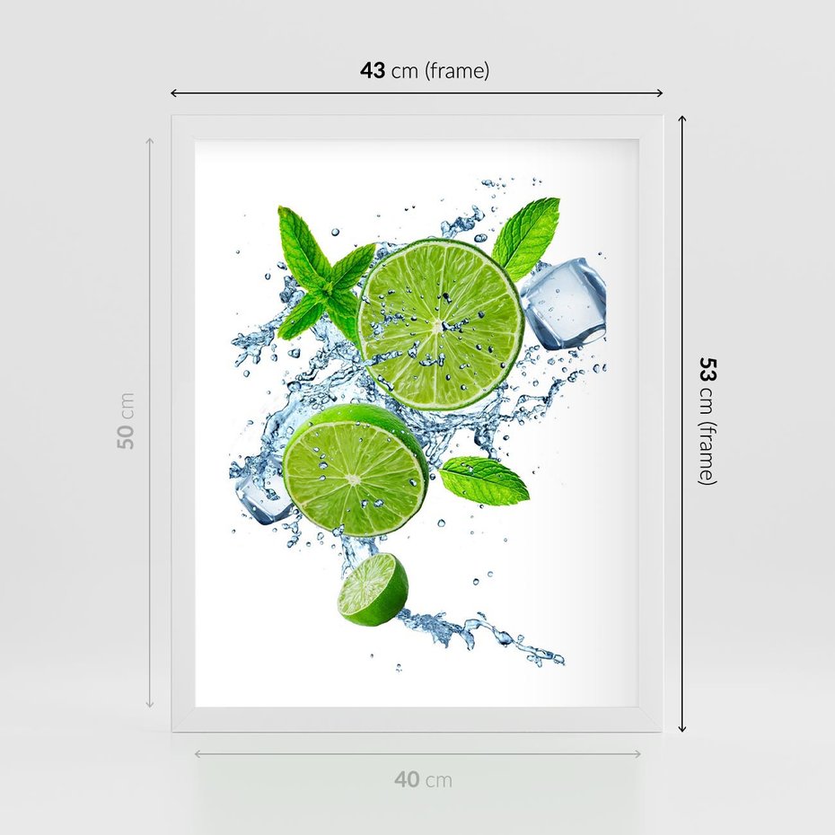Plakat w ramie 40x50 - Świeżość i Witalność - limonka, owoce - rama biała