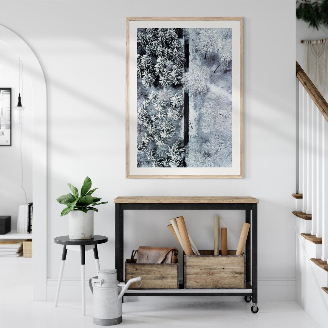 Plakat w ramie 30x40 - Ujęcie Zimowej Szosy - zima, śnieg - rama drewno