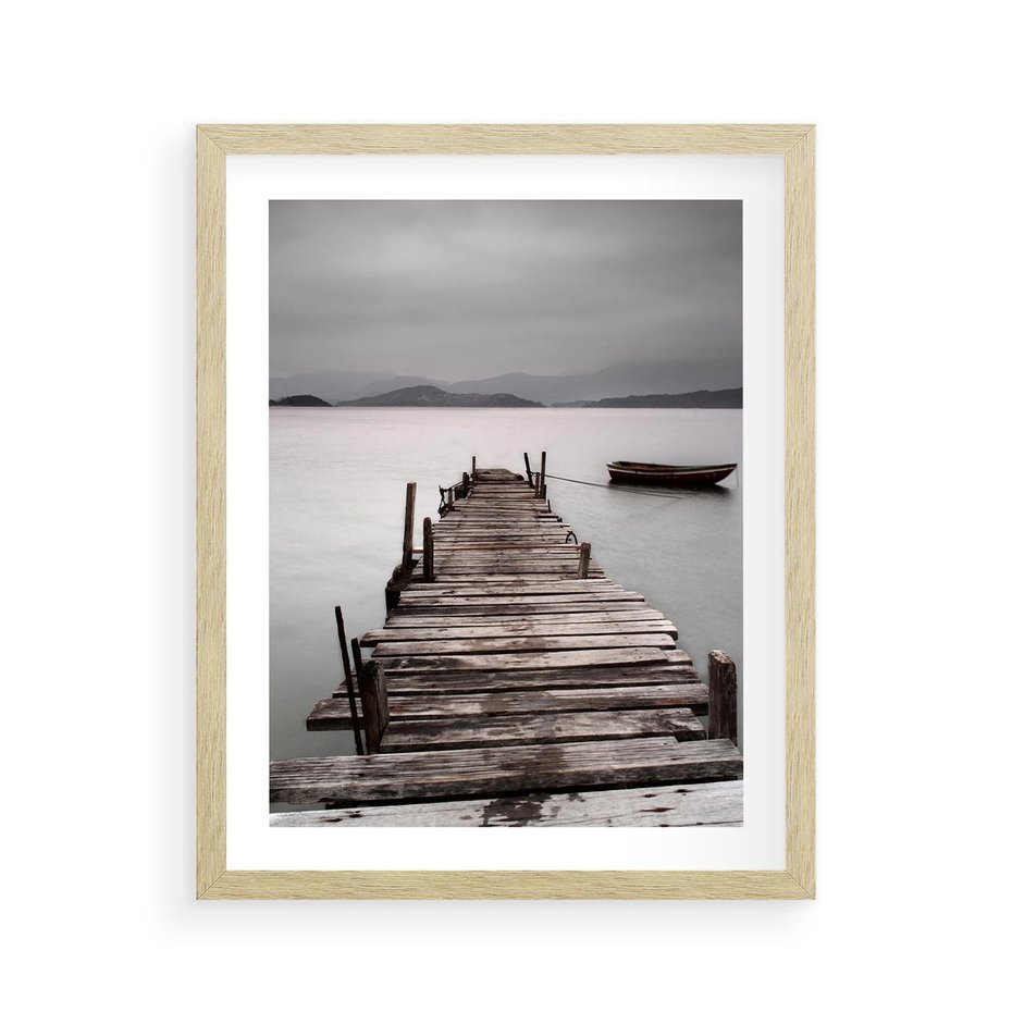 Plakat w ramie 40x50 - Spokój nad Jeziorem - pomost, jezioro - rama drewno