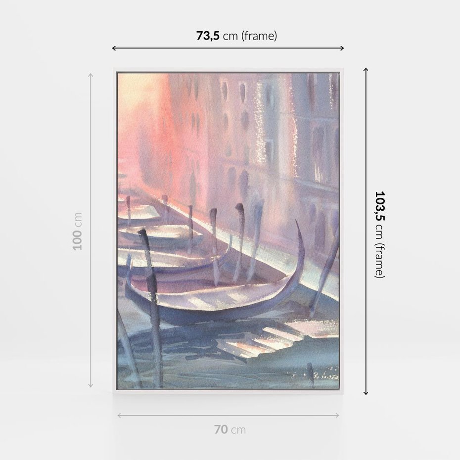 Obraz w ramie 70x100 - Romantyczne Zachody - akwarelowy rysunek, stonowane pastelowe kolory - rama biała