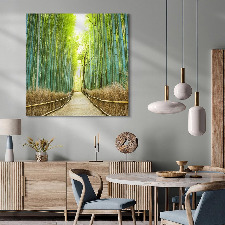 Obraz na płótnie 80x80 - Droga przez japoński bambusowy las - droga, japonia