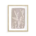 Plakat w ramie 30x40 - Roślinne Przeniknięcia - nowoczesny subtelny plakat, beżowy - rama drewno