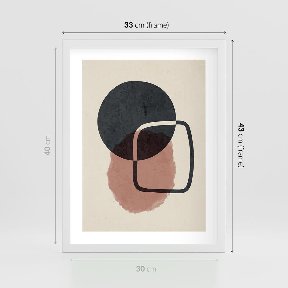Plakat w ramie 30x40 - Abstrakcyjna Harmonia - abstrakcyjne nieregularne kształty, minimalistyczny plakat - rama biała
