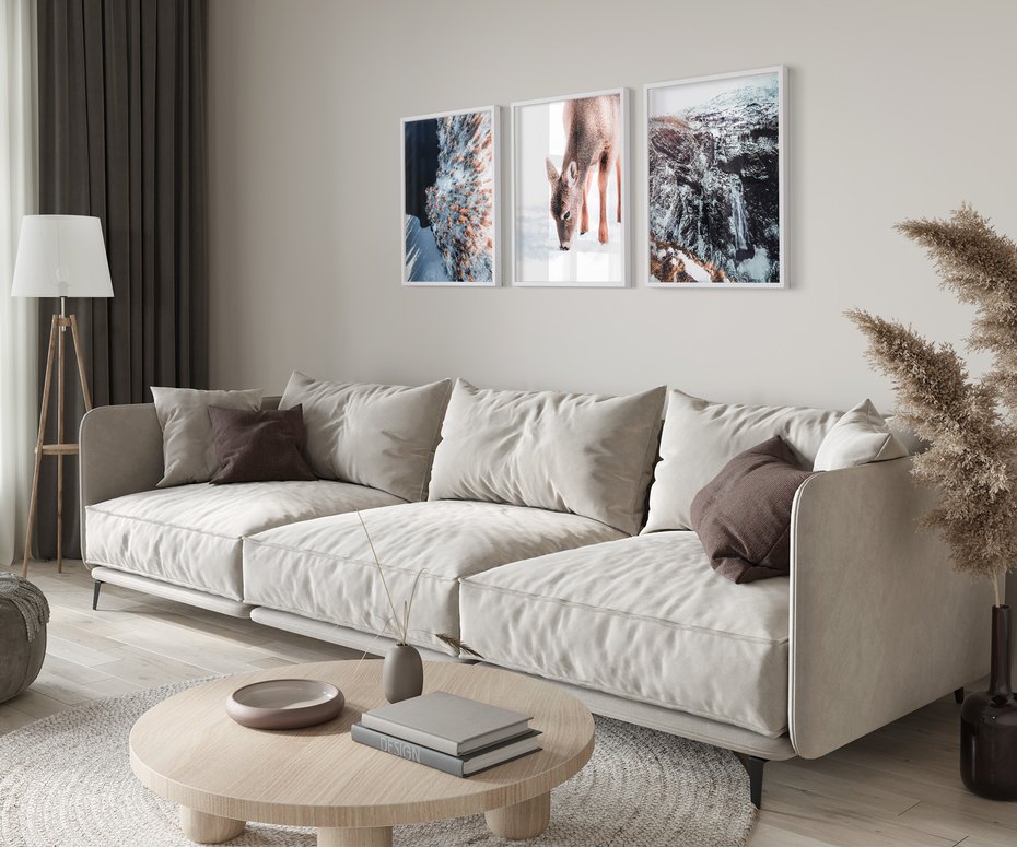 Zestaw obrazy w ramie 40x50 galeria - Sarna, zima, w, górach - rama biała