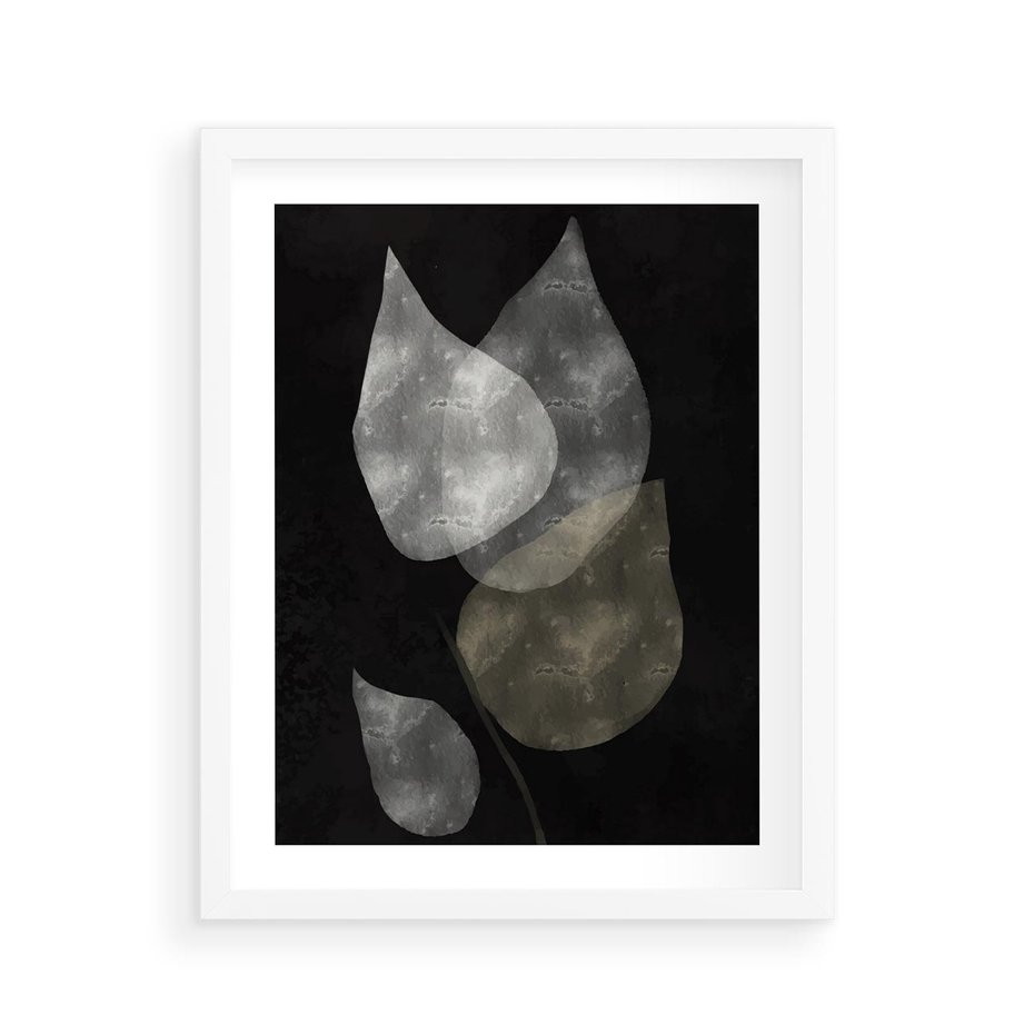Plakat w ramie 40x50 - Mroczne Złudzenia - abstrakcyjne liście, mroczna atmosfera - rama biała