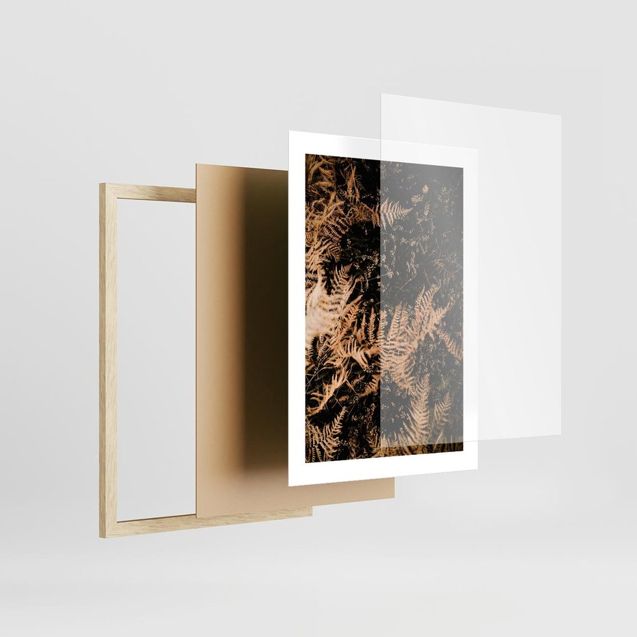 Plakat w ramie 30x40 - Jesienne Paprocie: Kolorowa Paleta Natury - paprocie, jesień - rama drewno