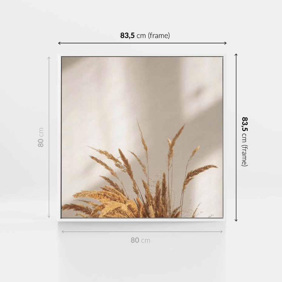 Obraz w ramie 80x80 - mpresyjne układy traw - boho, trawy - rama biała