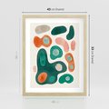 Plakat w ramie 40x50 - Kolorowe Przenikanie - przypadkowe abstrakcyjne plamy, pomarańczowy i zielony - rama drewno